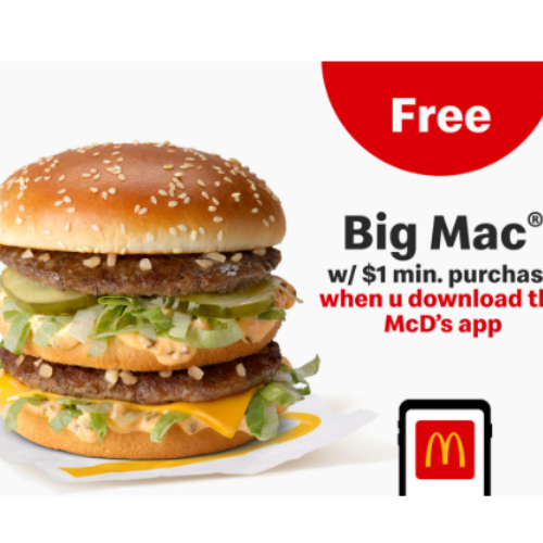 McDonald’s First Time App Users: Free Big Mac w/ $1 Purchase